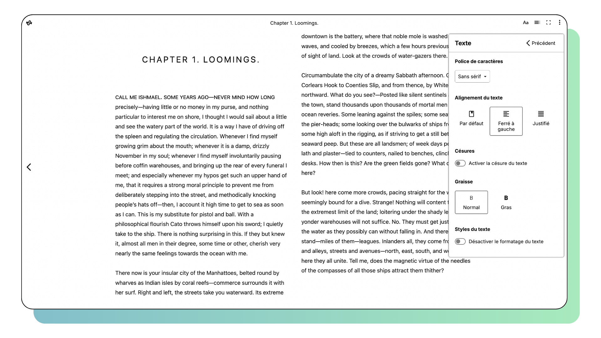 Content customization options in Readium range from pagination to letter spacing and more.